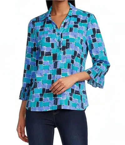 Multiples Printed Slub Jersey Knit Top In Royal Print In Blue