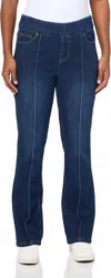 Multiples Pull-on Pintuck Flare Leg Jeans In Dark Indigo In Purple
