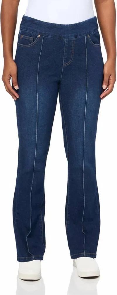 Multiples Pull-on Pintuck Flare Leg Jeans In Dark Indigo In Purple