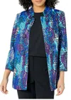 Multiples Quarter Sleeve Stand Collar Quilted Jacket In Blue And Purple In Multi