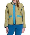 Multiples Stand Collar Button Quilted Solid Cord Lined Jacket In Olive Multi In Green