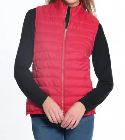 Multiples Quilted Long Vest In Red In Multi