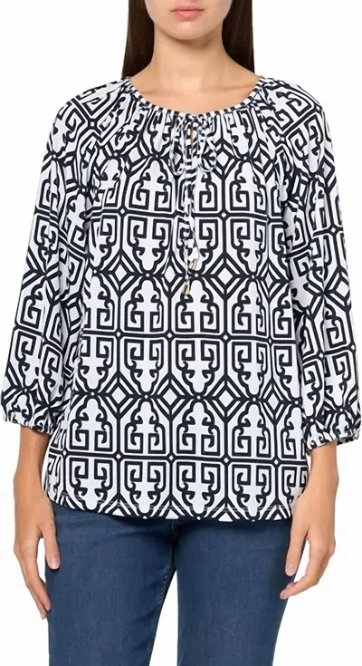 Multiples Raglan 3/4 Sleeves Peasant Top In Midnight Dark Navy In Blue