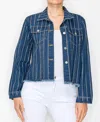 Multiples Rhinestone Embellished Denim Jacket In Blue In Black