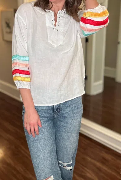 Multiples Ribbon Trim Popover In White Multi
