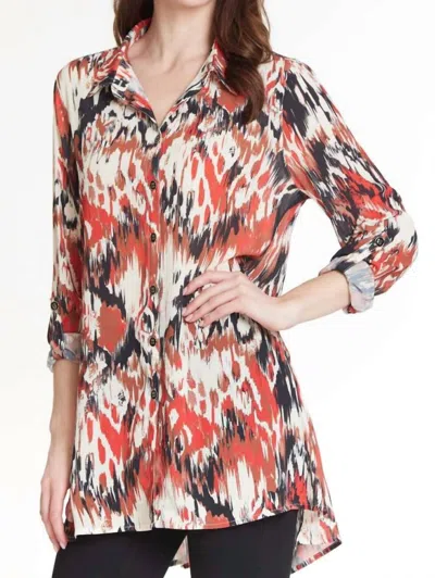 Multiples Roll Tab Cuffed Hi-lo Shirt In Multicolor