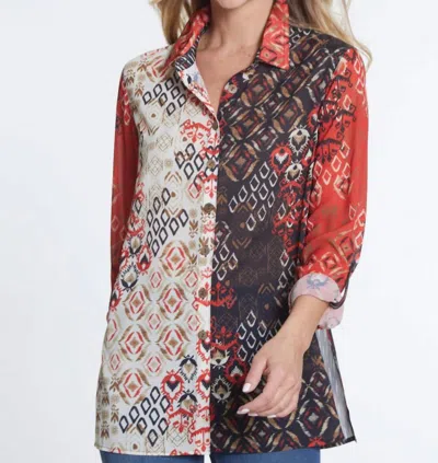 Multiples Roll Tab Cuffed Long Sleeve Button Front Shirt In Multi