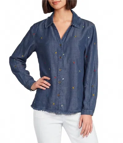 Multiples Roll Tab Cuffed Long Sleeve Drop Shoulder Shirt In Blue Multi