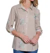 Multiples Roll Tab Front Button Shirt With Embroidery In White In White