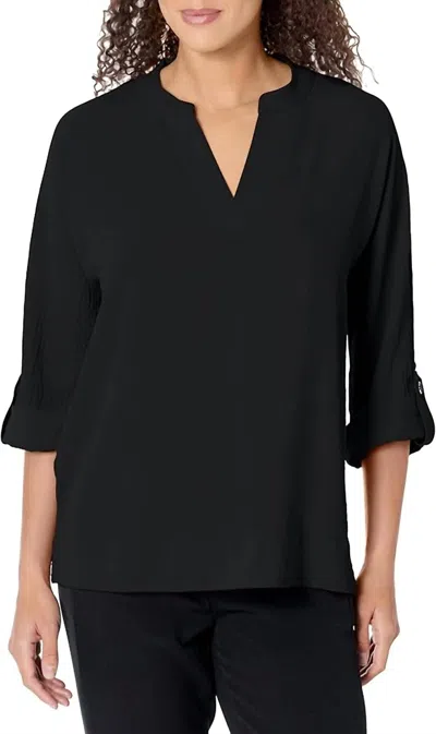 Multiples Rolled Tab Cuffed Dolman Sleeve Top In Black