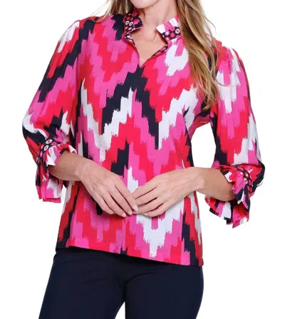 Multiples Ruffle Collar Printed Top In Multi In Pink