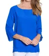 Multiples Ruffle Hem Woven Top In Blue In Blue