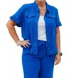 Multiples Ruffle Short Sleeve Ruffle Hem Solid Texture Top In Blue In Blue