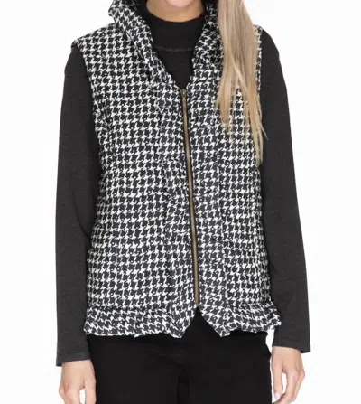 Multiples Ruffle Trim Houndstooth Vest In Black/white In Multi