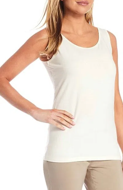 Multiples Scoop Neck Sleeveless Fitted Tank In White In Multi