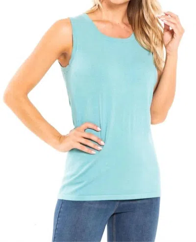 Multiples Scoop Solid Knit Tank In Dusty Aqua In Blue