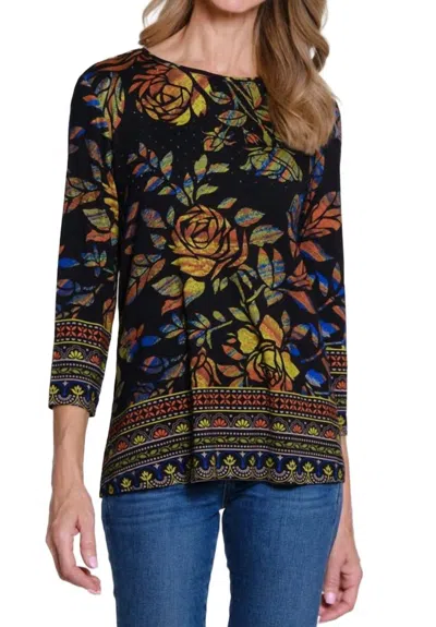 Multiples Scoopneck Embellished Top In Black