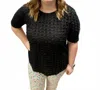 Multiples Scrunched Short Sleeve Top In Black In Black
