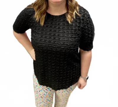 Multiples Scrunched Short Sleeve Top In Black