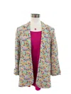 Multiples Shawl Collar Print Blazer In Fuschia/turq/amber In Multi