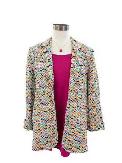 Multiples Shawl Collar Print Blazer In Fuschia/turq/amber In Multi