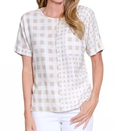 Multiples Sheer Check Lightweight Top In Khaki In Multi
