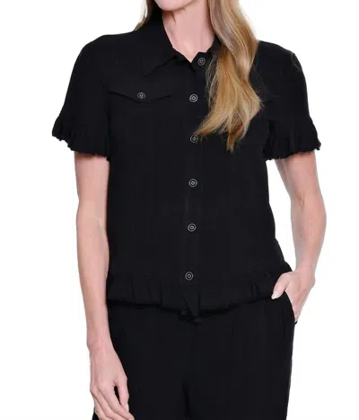 Multiples Short Sleeve Ruffle Hem Jacket In Black