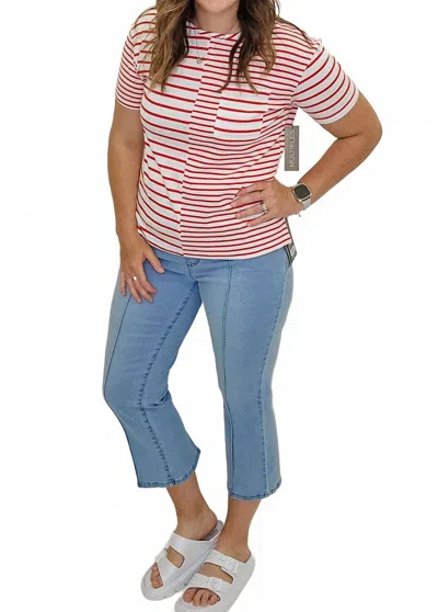 Multiples Short Sleeve Stripe Top In Red & White In Multi