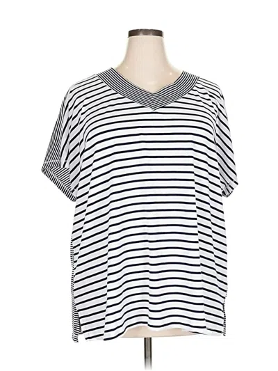 Pre-owned Multiples Short Sleeve Top Silver Stripes Pattern Scoop Neck Tops