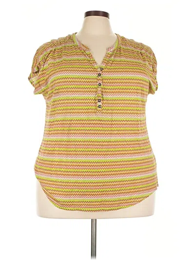 Pre-owned Multiples Short Sleeve Top Yellow Keyhole Neckline Tops