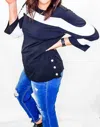 Multiples Side Button Accent Colorblock Tunic Top In Black