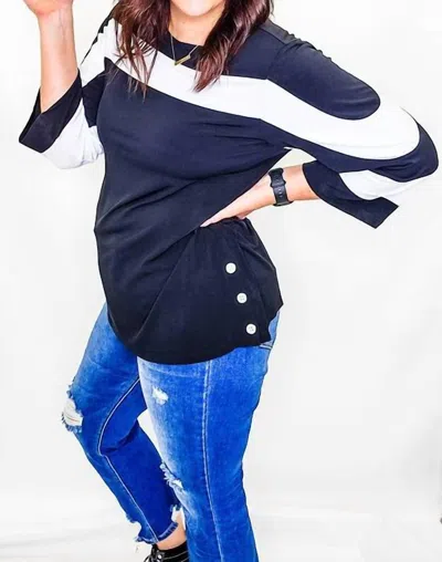 Multiples Side Button Accent Colorblock Tunic Top In Black