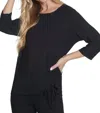 Multiples Side Front Drawstring Top In Black In Black