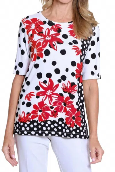 Multiples Sleeve Scoop Embellished Placement Print Top In Multi