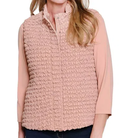 Multiples Snap And Zip Thru Collar Quilted Vest In Pink