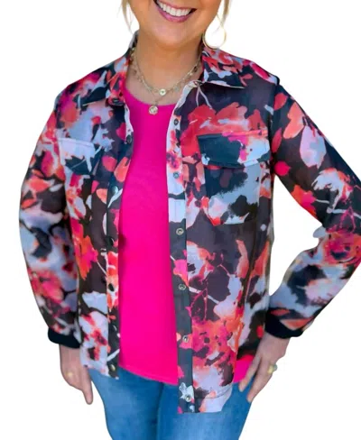Multiples Snap Front Lined Jacket In Pink Multi