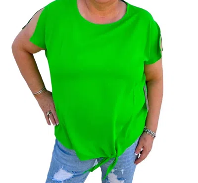 Multiples Split Shoulder Scoop Neck Top In Bright Green