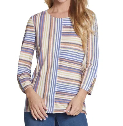 Multiples Stripe Panel Knit Top In Multi