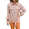 Multiples Stripe Tie Top In Coral In Multi