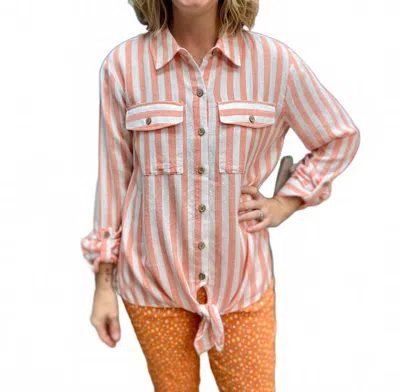 Multiples Stripe Tie Top In Coral In Multi