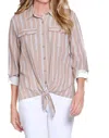 Multiples Striped Tie Front Button-up Top In Multi In Multi