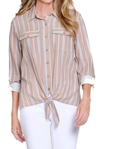 Multiples Striped Tie Front Button-up Top In Multi