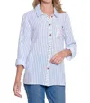 Multiples M25508bm Printed Crinkle Woven Shirt In Rich Navy In Blue