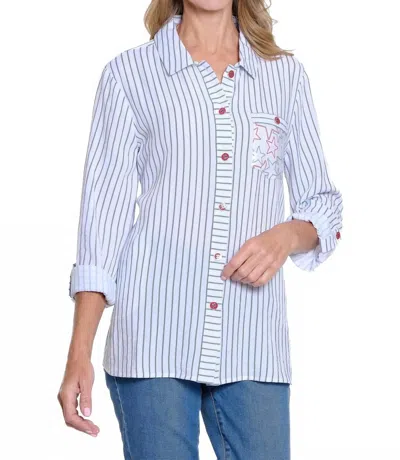 MULTIPLES STRIPES AND STARS BUTTON SHIRT IN RICH NAVY