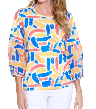 Multiples Sunny Brushstroke Lantern Sleeve Top In Multicolor
