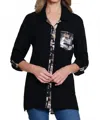 Multiples Roll Tab Long Sleeve Hi-lo Button Front In Multi In Black