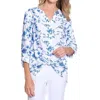 Multiples Band Collar Front Tie Top In Bright Rotal In Blue
