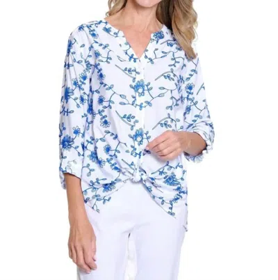 Multiples Tab Sleeve Tie Front Top In Bright Royal In Blue