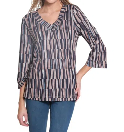 Multiples Three Quarter Sleeve 2-button V-neck Band Top In Multi