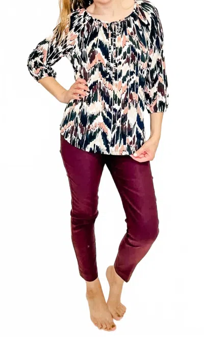 Multiples Three Quarter Sleeve Peasant Top In Eggplant In Metallic